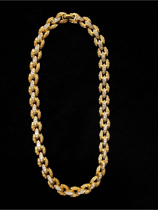 Vintage Jewelry - Gold and Silver Two-Tone Rhinestone link Necklace